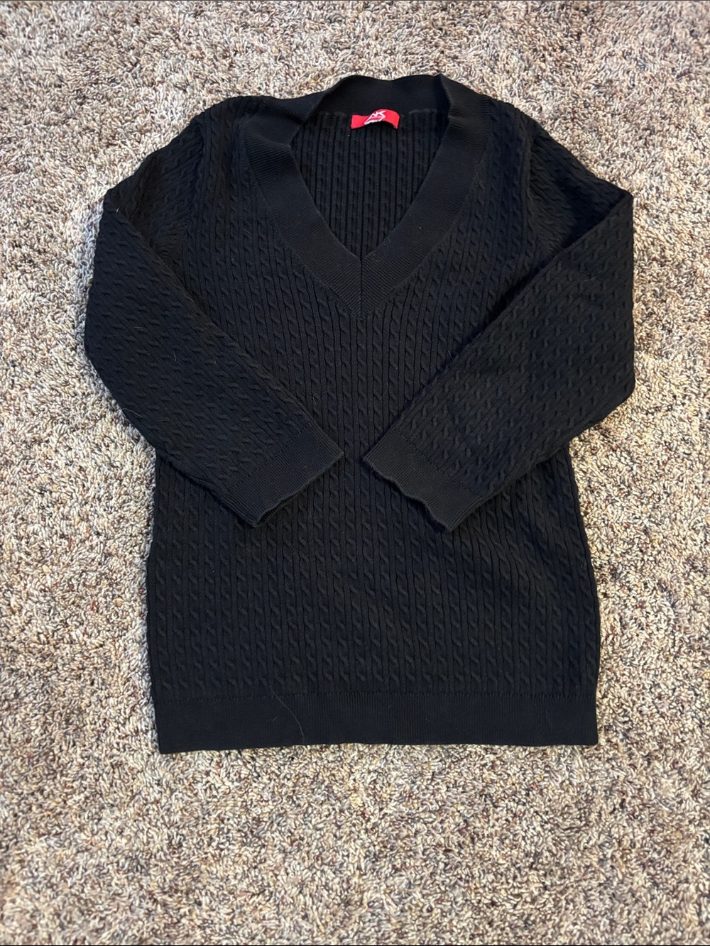 Anne Klein Sport Black V-Neck Cable Sweater
